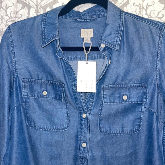 A.n.d eawy womens denim long sleeve half button top - Picture 3 of 5